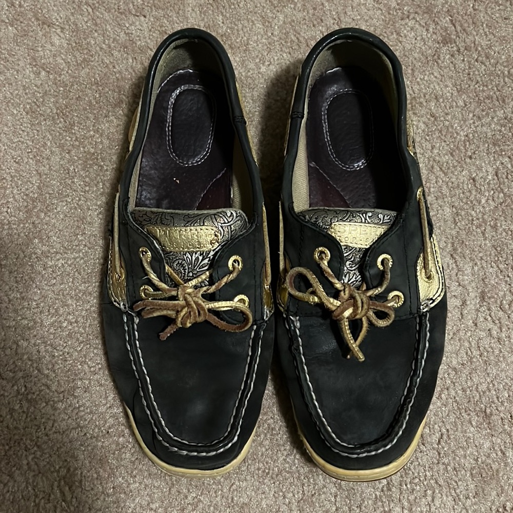 Black and gold Sperry Top-Sider size 10M